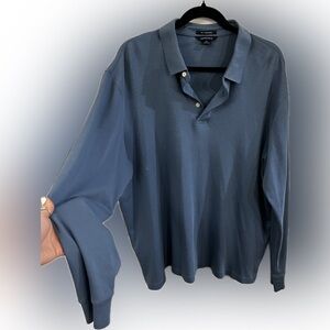 💙 Lands’ End Men’s Blue Long Sleeve Polo Shirt 👕✨